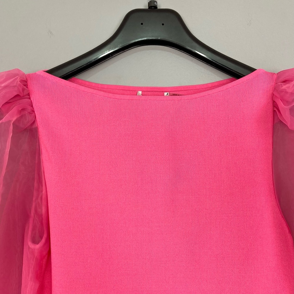 Alice + Olivia French Rose Pink Puff-Sleeve Scoop Neck Sweater - Picture 3 of 15